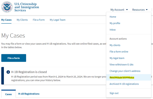 USCIS Reschedule Biometrics Appointment Fig 1.1