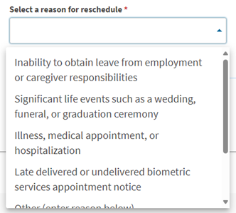 USCIS Reschedule Biometrics Appointment Fig 3.1